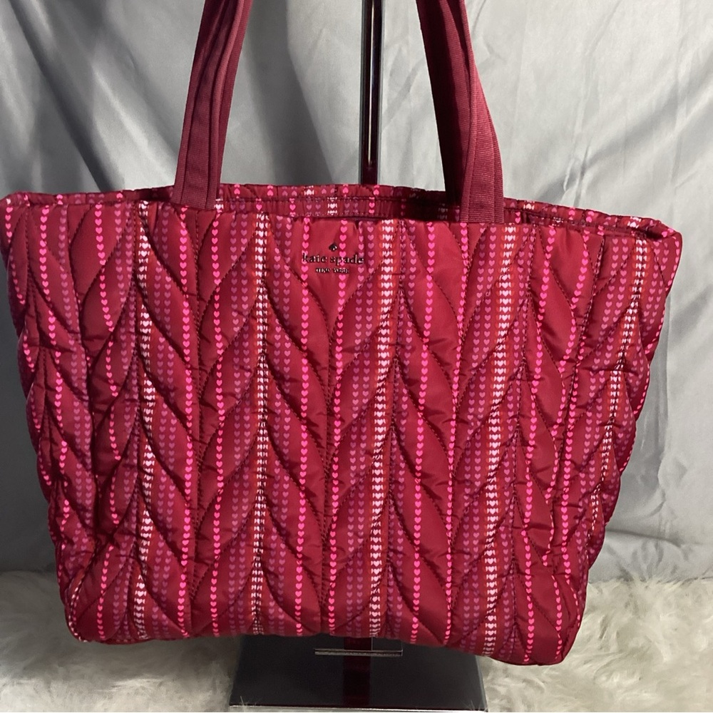 Kate Spade Nylon Red Heart Striped Satchel Shoulder Bag EUC - Picture 14 of 14